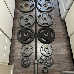 Olympic Weights With 6.5 Ft 35 Lb Barbell 2x45, 2x35, 2x22, 2x10 And 2x2.5 Lbs Collar Locks Included 