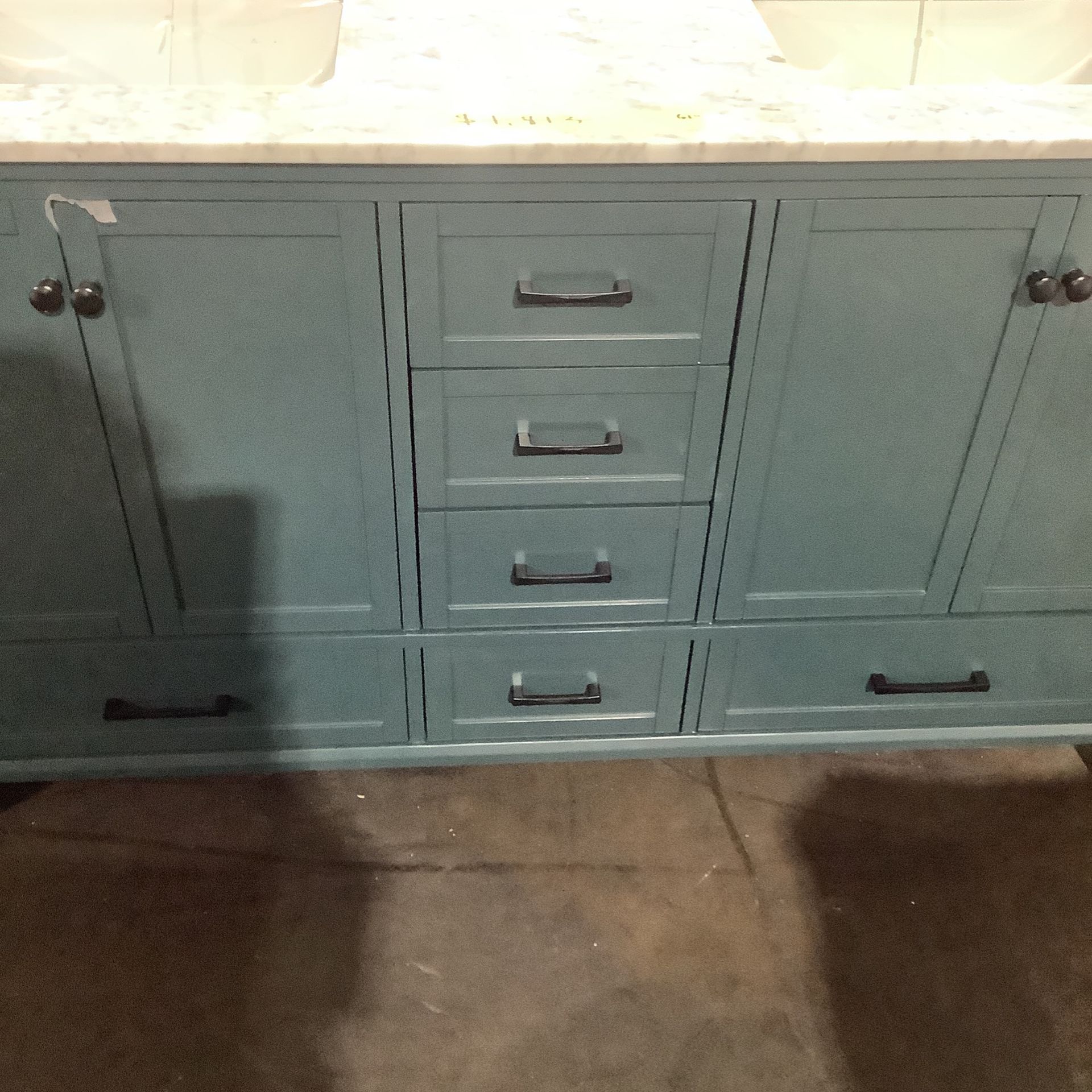 Home Decorators Collection Merryfield 61 in. W x 22 in. D Bath Vanity in Dark Blue-Gray with Marble Vanity Top in Carrara White with White Basin