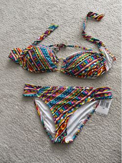 Trina Turk Bikini Set – Size 12, New with Tags, Vibrant Swirl Print | Brentwood