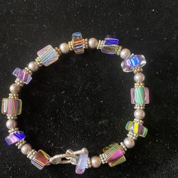 Glass Bead Multi Colored Sterling Silver Bracelet Large