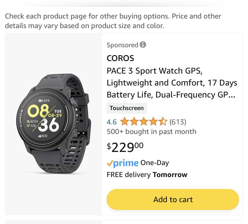 Coros Pace 3 GPS Sports Watch 
