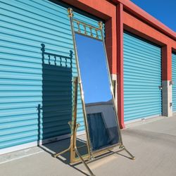 Vintage Postmodern Hollywood Regency Brass Cheval Two-Sided Floor Mirror, c.1980s