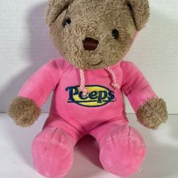 Peeps 10â Brown Teddy Bear In Bright Pink Hood Suit Plush Toy 2015 No rips, tears or stains