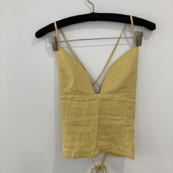 Sexy Linen Cross Tie Back Shirt Small