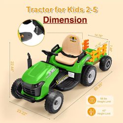 🥨12V 7AH Ride on Tractor w/Tiltable Trailer & Remote Control, 2x45W Motors, Bluetooth, Music, Shifter, Electric Car for Kids Ages 2-5 (Green)