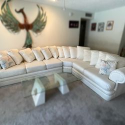 White L-Shape Sectional Couch with Curved Corner