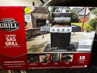 Expert Grill 4-Burner Propane Gas Grill with Side Shelves and Wheels, Stainless Steel