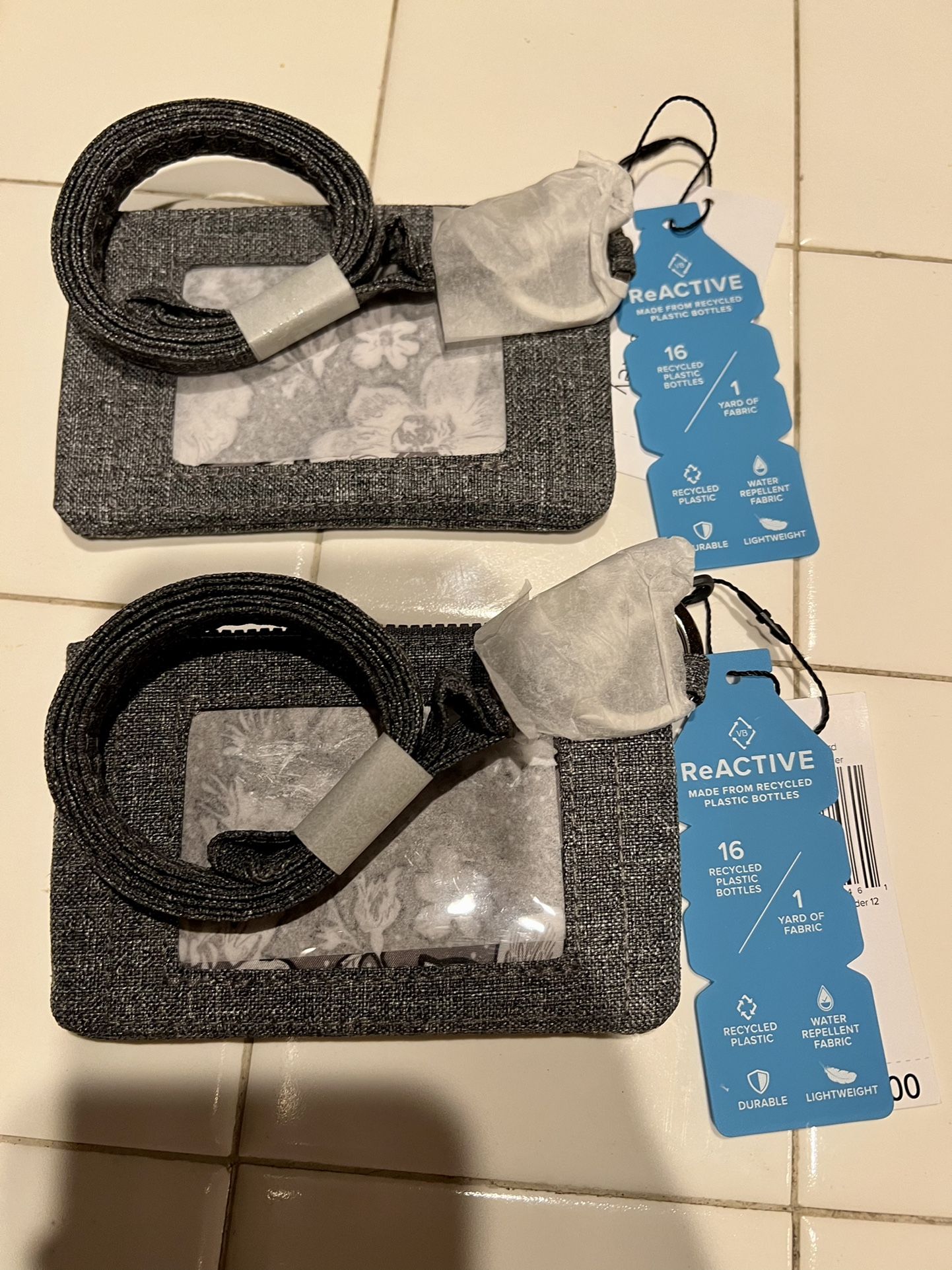 2x Vera Bradley ReActive Zip ID Lanyards - Gray Heather