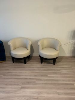 Pair of High-End Swivel Chairs – Heavy Solid Wood Base & Structure