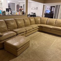 Art Van 5 Piece Tan Leather Sectional