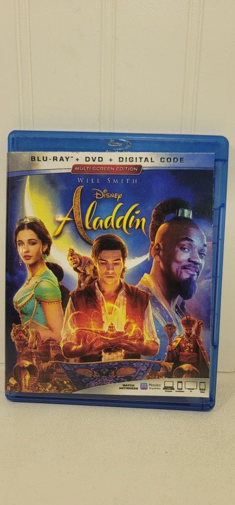 $5 DISNEY BLU RAY MOVIE. ALADDIN. BLU RAY ONLY. NO DIGITAL. $5 OR TRADE FOR A MOVIE TITLE I DO NOT ALREADY OWN.