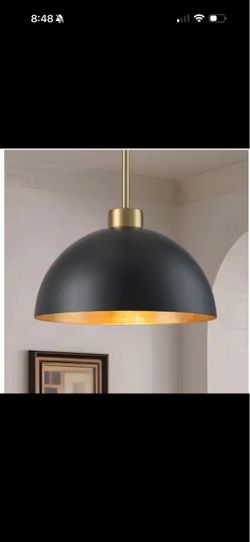 TinHon Modern Black and Gold Dome Pendant 1-Light Kitchen Island Lighting