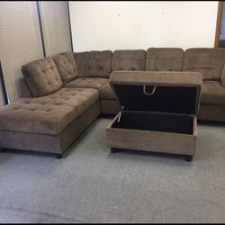 Brown Chenille Sectional Couch 