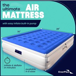 EnerPlex Twin Air Mattress with Built-in Pump - 16 Inch Double Height Inflatable Mattress for Camping, Home & Portable Travel - Durable Blow Up Bed wi