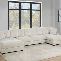 Brand New Corduroy U Shape Double Chaise Sectional Plush And Glam Luxurious 