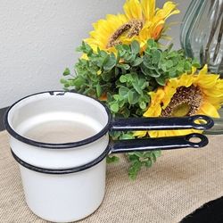 Vintage Enamel White And Black Double Boiler