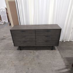 Minimalist Dark Wood Six-Drawer Dresser with Black Legs