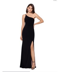 Black One-Shoulder Gown with Slit