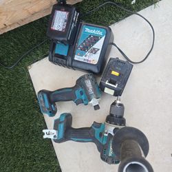Makita Imapct And Drill Set With 2 5.0ah 18v Batteries With Charger 