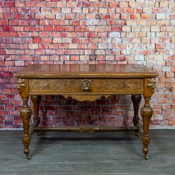 Carved Oak Table w/ Single Through Drawer - Delivery Available