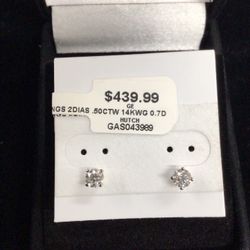 Gold Diamond Earrings 14k  0.50 Ctw O.7 DWT