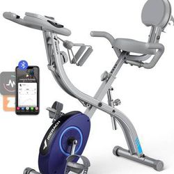 MERACH Folding Exercise Bike for Home - 4 in 1 Magnetic Stationary Bike with16-Level Resistance, Exclusive APP, 300LB Capacity and Large Comfortable S