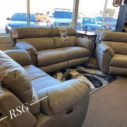 Italian Leather Power Reclining Sofa, Loveseat, Recliner  By Catnapper Furniture ✅No Needed Credit Check 💛 $39 Down Payment with Financing