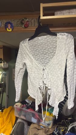 White Sheer Lace Tie-Front Cardigan Top Size
