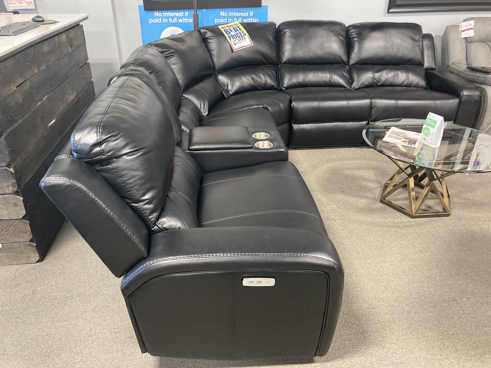 Slick Black 3Pc Sectional W/ Cupholders🖤🖤 $2299