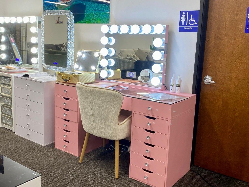 Pink Vanity And Mirror $10 Down Payment And Financing Available
