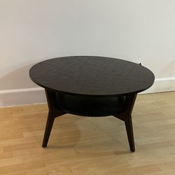 Dark Real Wood Round Mid Century Coffee Table 