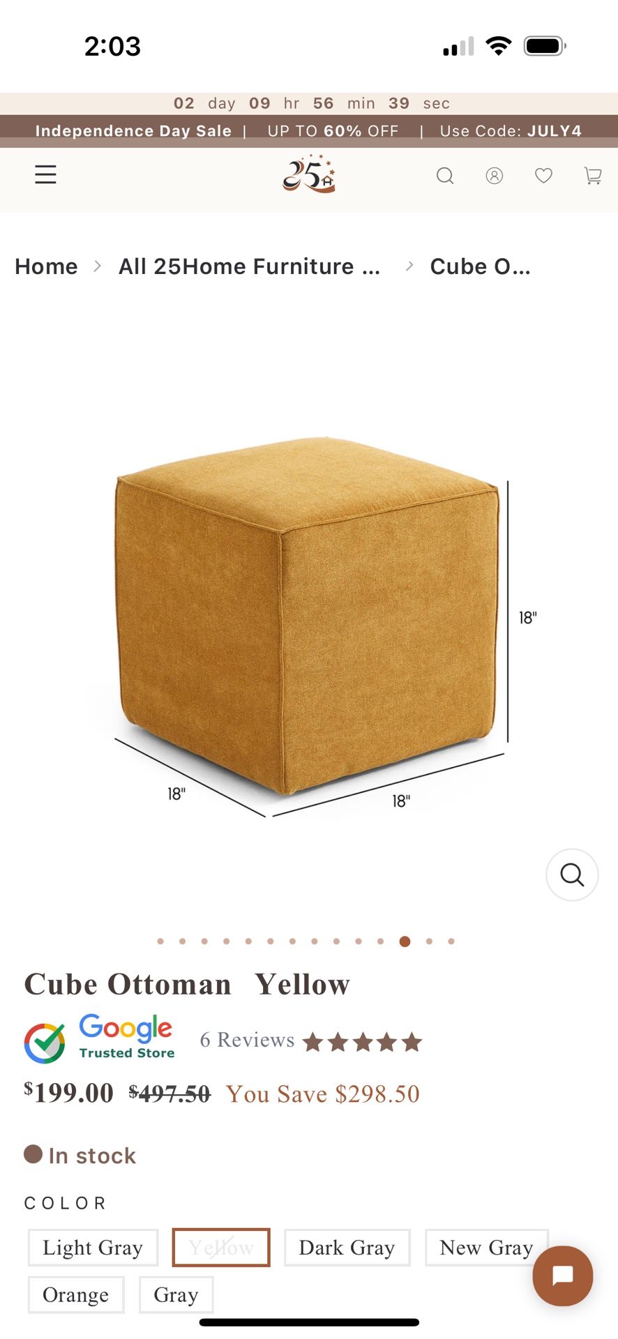 25Home Cube Ottoman -Yellow