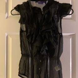 Miley Cyrus and Max Azaria black ruffle blouse