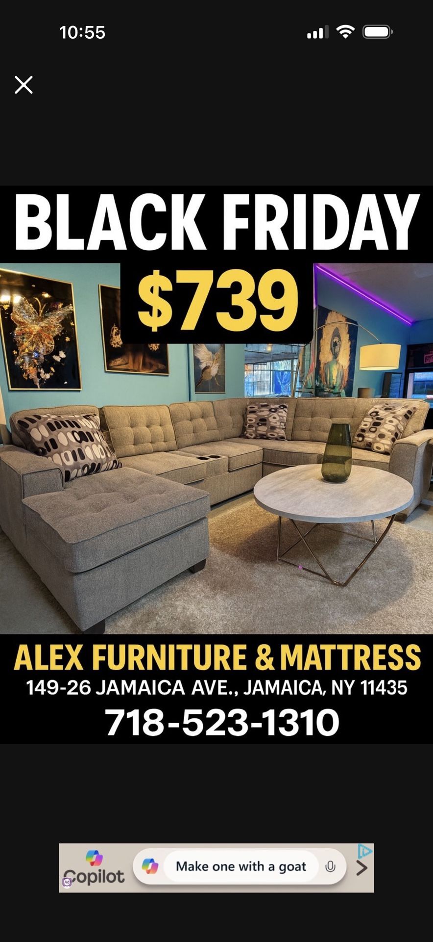 Three Piece Sectional With Storage Console on Incredible Sale! Accent Pillows Included