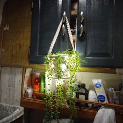 Plant Hanger Macrame With LED Lights And A Fake Plant