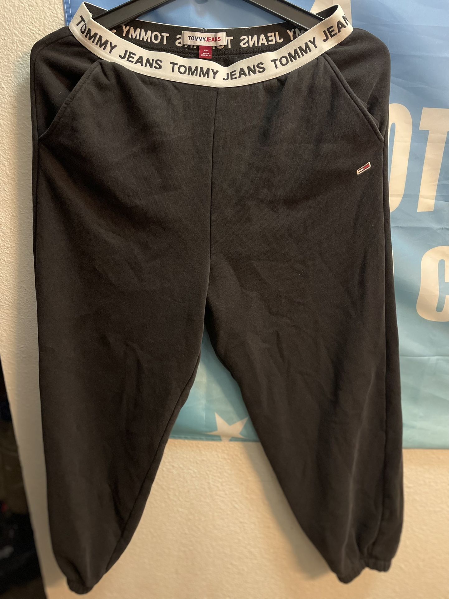 Tommy Jeans Womens L Black High Rise Logo Tape Waistband Joggers