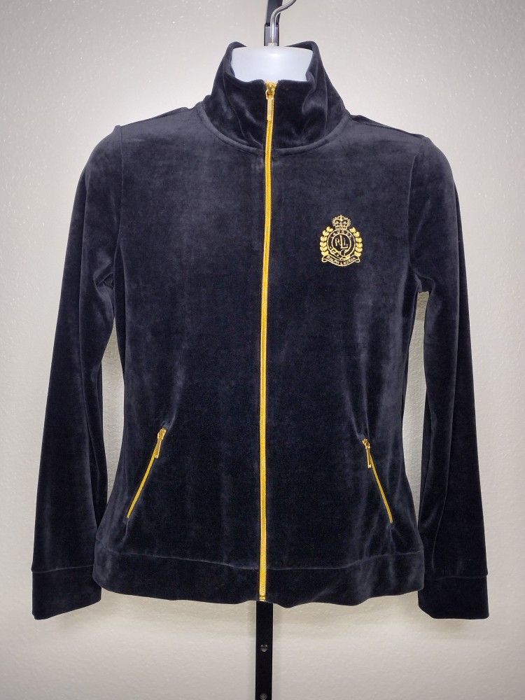 LAUREN RALPH LAUREN VELVET ZIP UP SWEATER