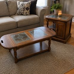Vintage Oak Coffee Table & End Table Set