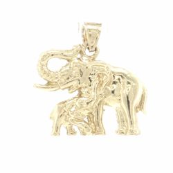 Woman’s Ladies 10k Yellow Gold Mother and Baby Elephant Pendant for Necklace 1” Inch GP3138691