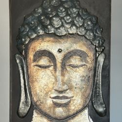 Huge 30”X48” Buddah Wood & Metal Wall Art