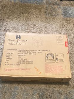 Brand New Hillsdale Living Essentials Harmony Wood 1‑Drawer Accent Table