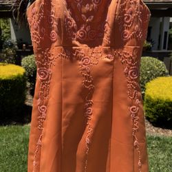 Orange Strapless Beaded Gown Dress