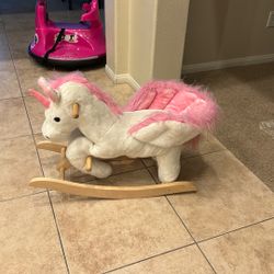 Qaba Plush Rocking Unicorn, Wooden Ride-On Chair