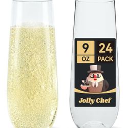 New  24 Pack Stemless Plastic Champagne Flutes S oz, 