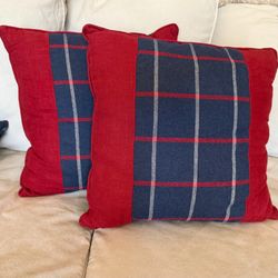 (2) Plaid Zippered Throw Pillows 18” ( Custom Made) - Red / Blue