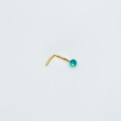 Solid 14k Gold Nose Piercing With A Green Marine Opal Solid Gold Mark 14k NEW 