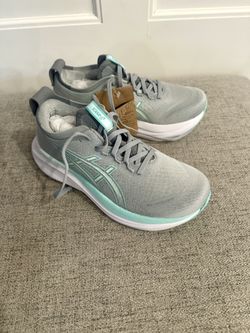 NEW! In Box ASICS Gel-Nimbus 27 Running Shoe Piedmont Grey Illuminate Mint Women’s Size 6 1/2 