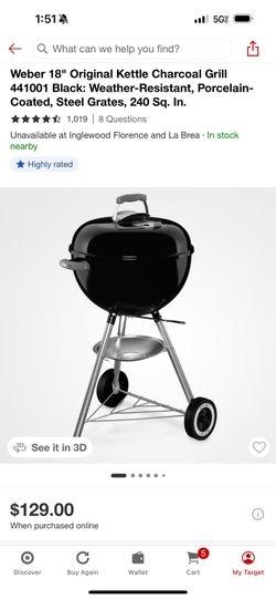 18” charcoal Weber Grill