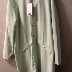 RAINS Rain Coat Unisex Long Jacket #12020 (MSRP $125) Color: Mineral (Light Green) #J10