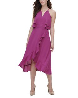 Brand New Woman’s Kensie brand Pink Ruffled Popover Chiffon Maxi Dress Up For Sale 